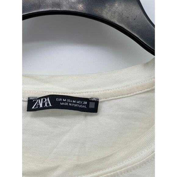 ZARA Women's White-Black Abstract Face Graphic Crewneck Short Sleeve Top SZ M - Picture 12 of 12